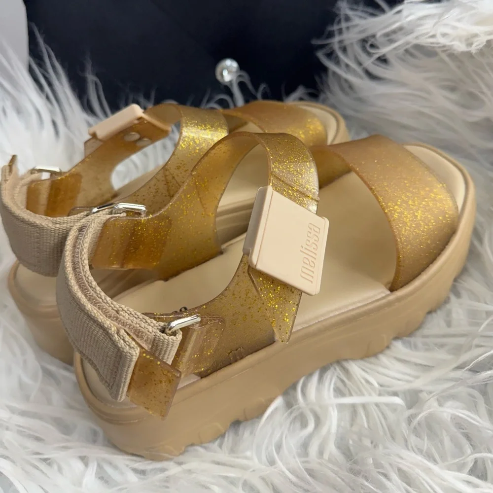 Melissa Beige Glitter Kick Off Sandals